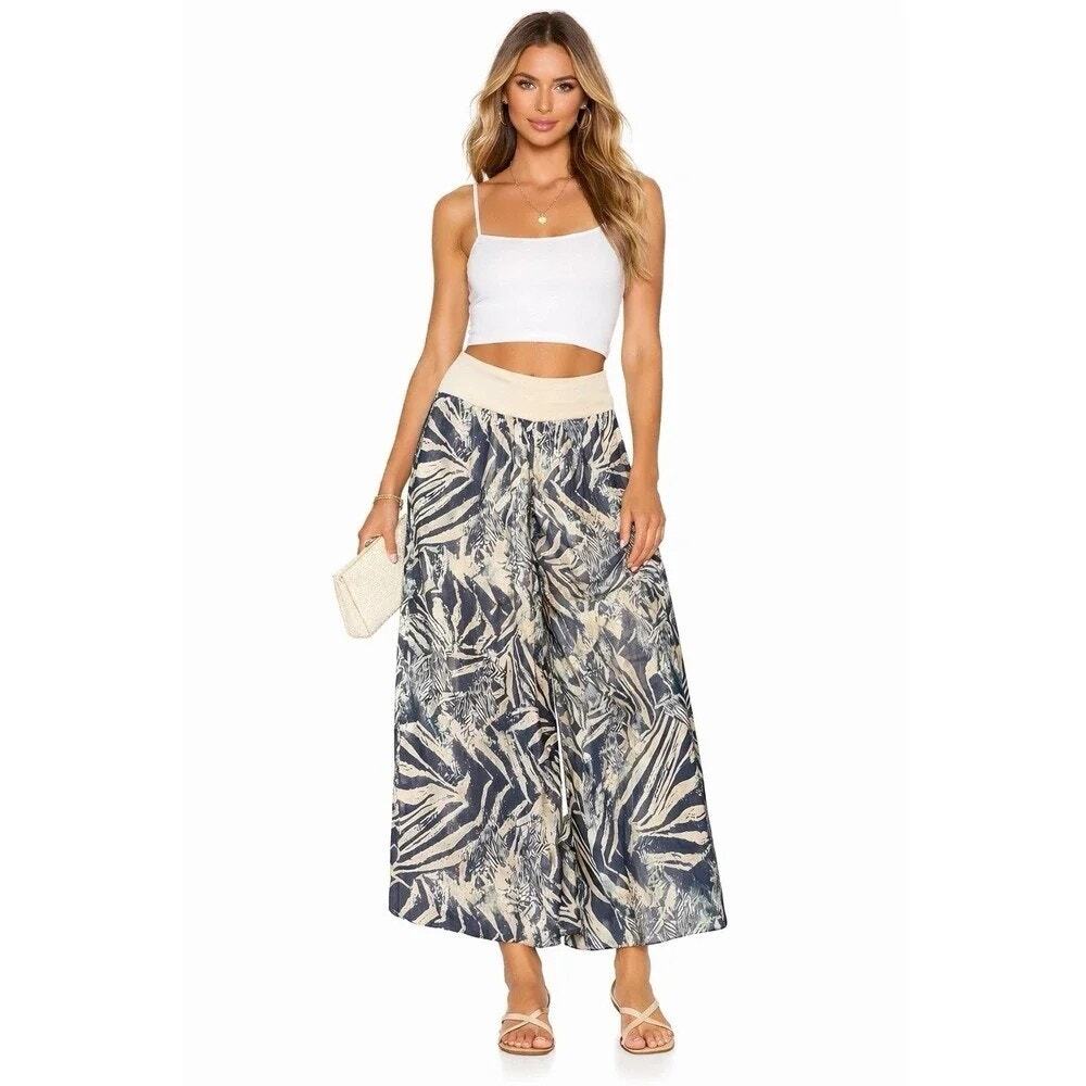 Bellambra Italy Womens Silk Blend Palazzo Pants Size S Wide Leg Resort